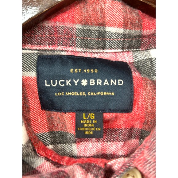 Lucky Brand Shirt Mens Sz L Red Plaid Flannel Classic Fit Button Up 1108H4 - Picture 9 of 11